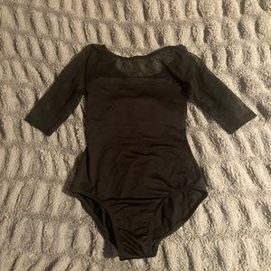 Black Natalie leotard with mesh sleeves
